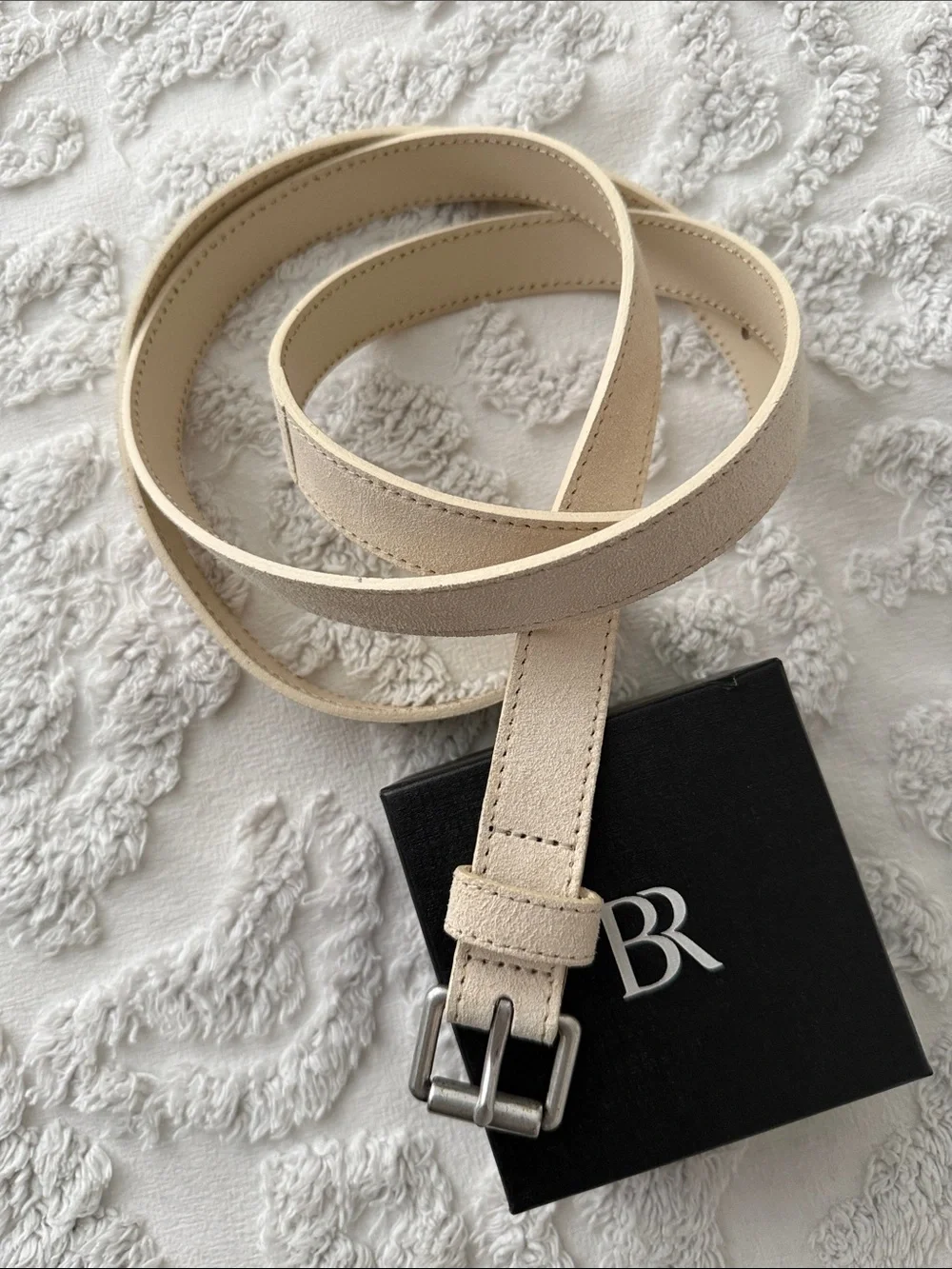 Banana Republic Suede Ivory Trouser Belt with Silver Buckle